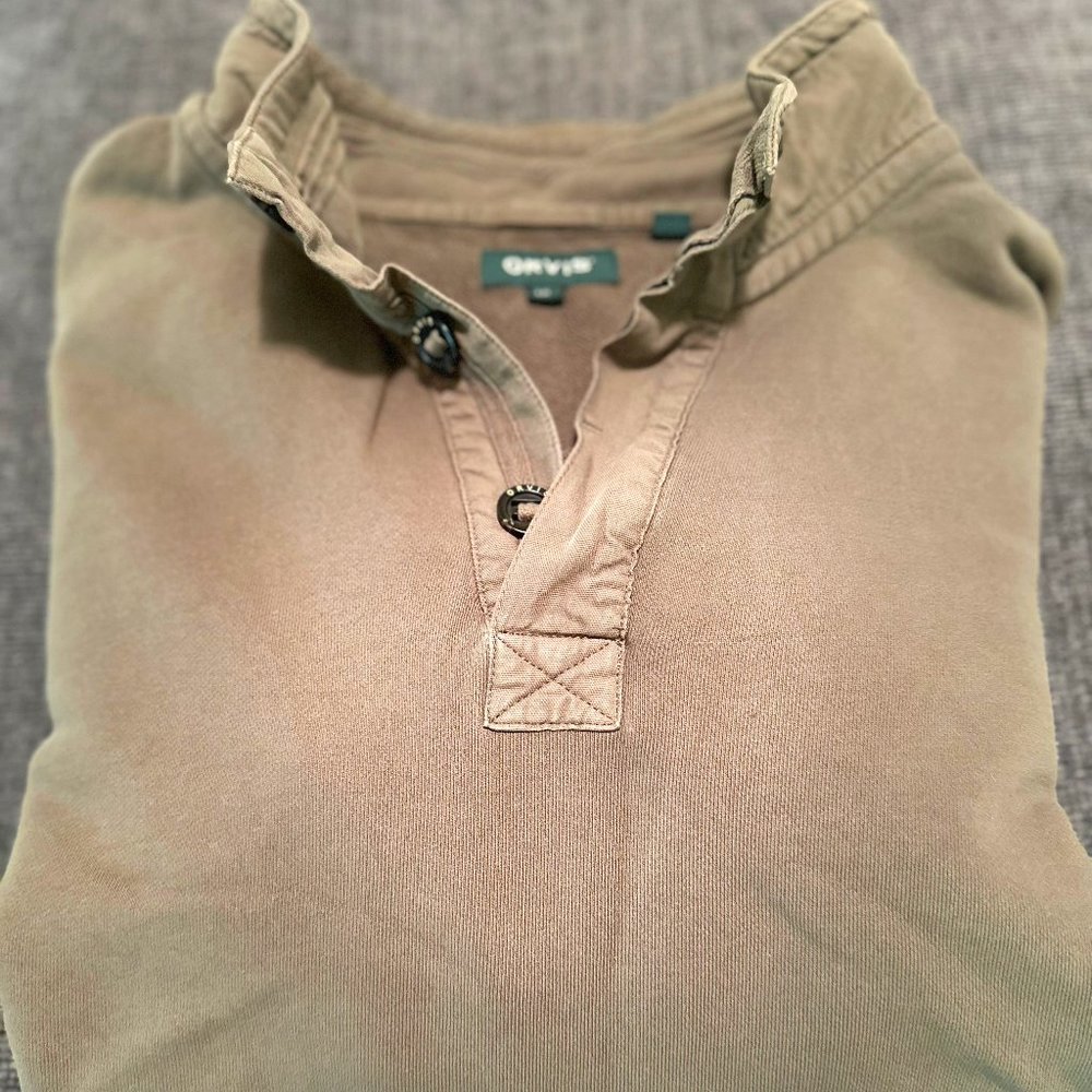 Orvis Men's XL Quarter Button Mockneck Pullover LICHEN